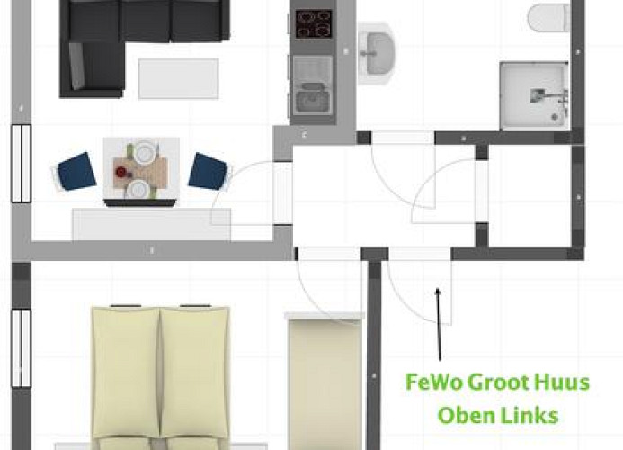 Grundriss der Ferienwohnung Groot Huus OG Links 35m² 